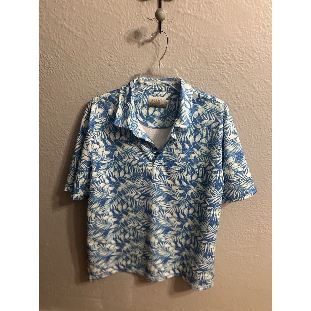 Ocean Coast Polo Mens Blue &‎ White Short Sleeve Shirt Size Large